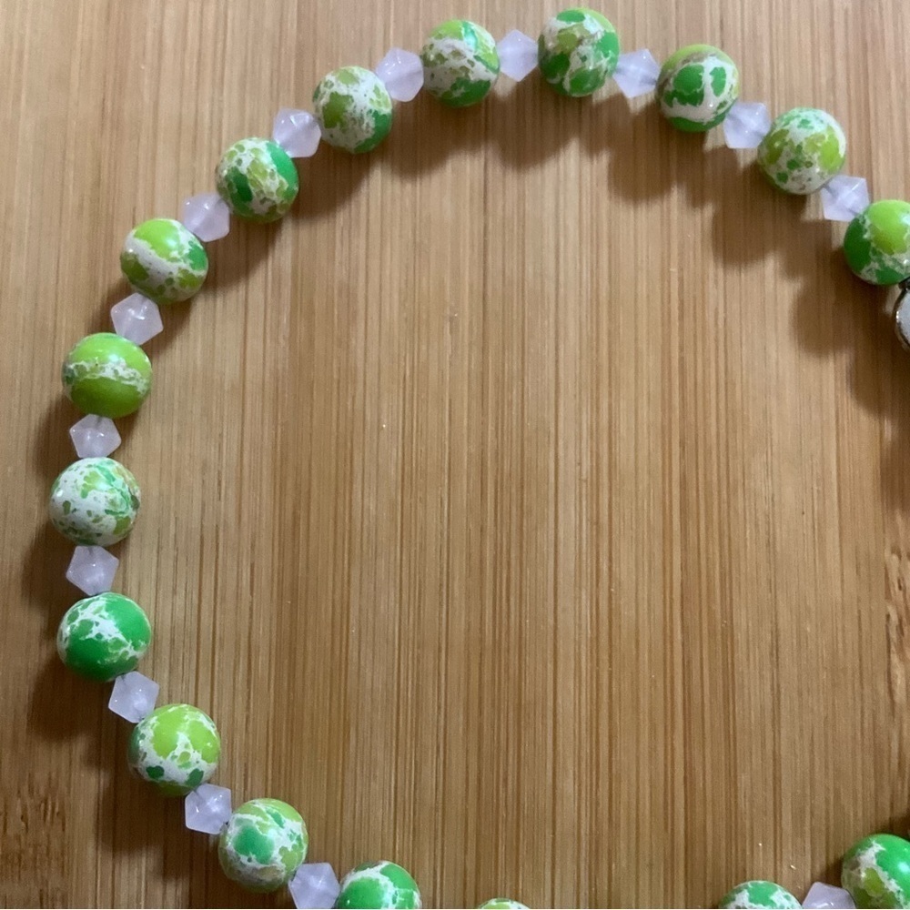Hand Crafted Ankle Bracelet Gemstone Green Pink Silver Anklet Magnetic Clasp - Picture 4 of 5